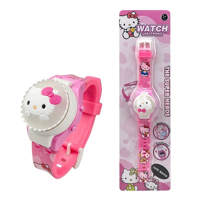 ใหม่ Spiderman นาฬิกาเด็กสําหรับชายการ์ตูน Hello Kitty เด็กหมุนนาฬิกา Flash Light Sanrio ของเล่นเด็กนาฬิกาของขวัญ