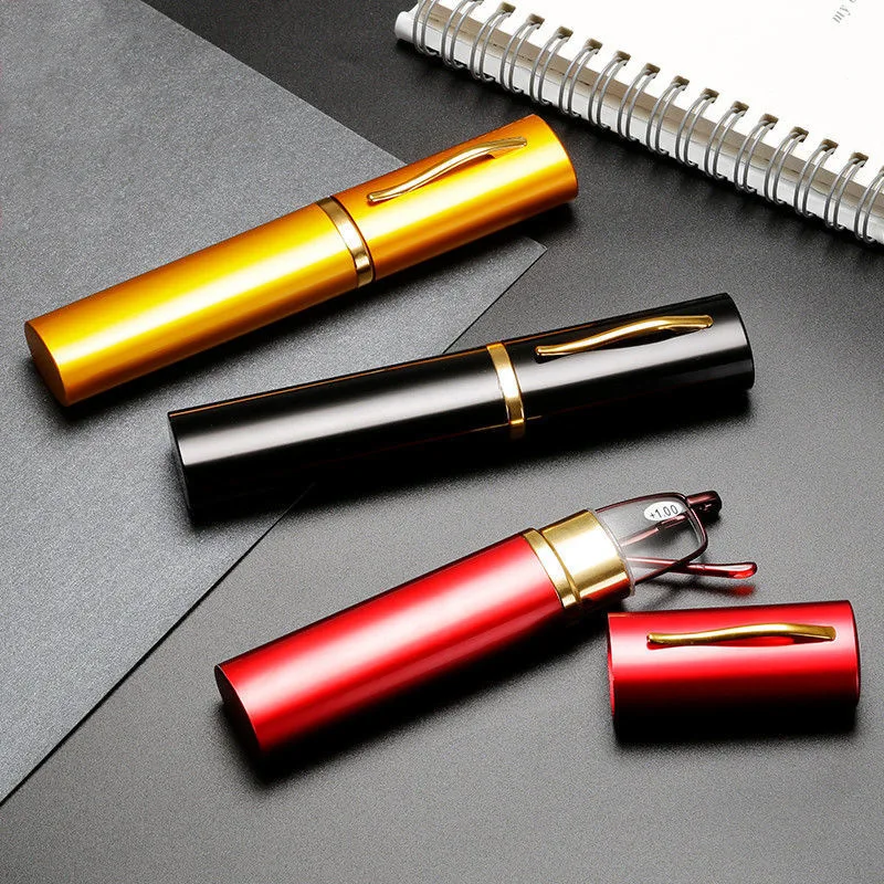 Elegant แบบพกพา Mini แว่นตาอ่านหนังสือกรอบโลหะกล่องปากกา Ultra-thin ผู้ชายผู้หญิงแว่นตาอ่านหนังสือสายตายาวแว่นตาสายตายาวพร้อมกล่อง