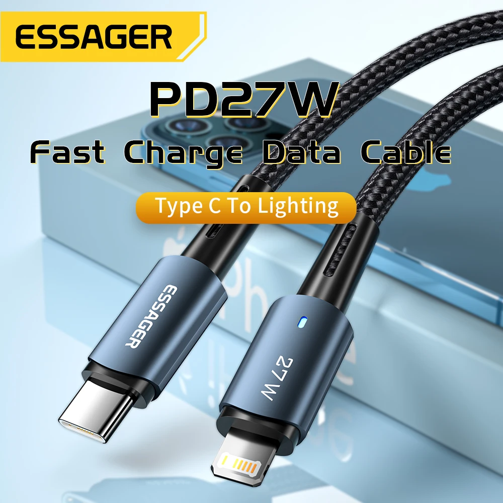Essager-Cable USB tipo C para IPhone 14, 13, 12, 11 pro Max, XS, 20W, Cable de carga rápida tipo C a Cable de fecha de iluminación para iPad y Macbook