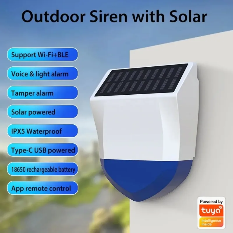 Tuya Smart Voor Zigbee/Wifi Sirene Alarm Waterdicht Buiten Met Zonne-energie En USB Voeding Optionele Afstandsbediening 95dB