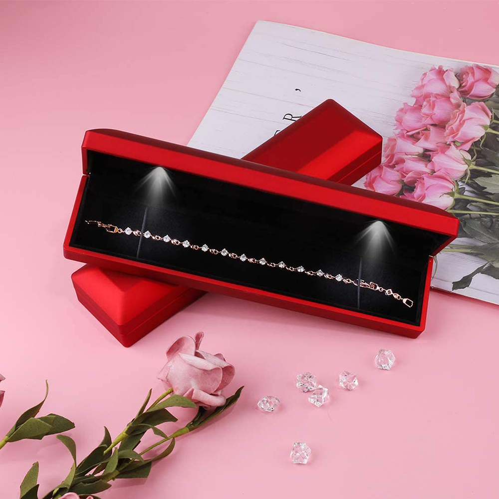 Đèn LED Vòng Cổ Dài Tặng Hộp Trang Sức Mặt Dây Chuyền Vòng Tay Hộp Hiển Thị Cho Ngày Lễ Tình Nhân Quà Tặng Lưu Trữ Hiển Thị Trang Sức Trường Hợp