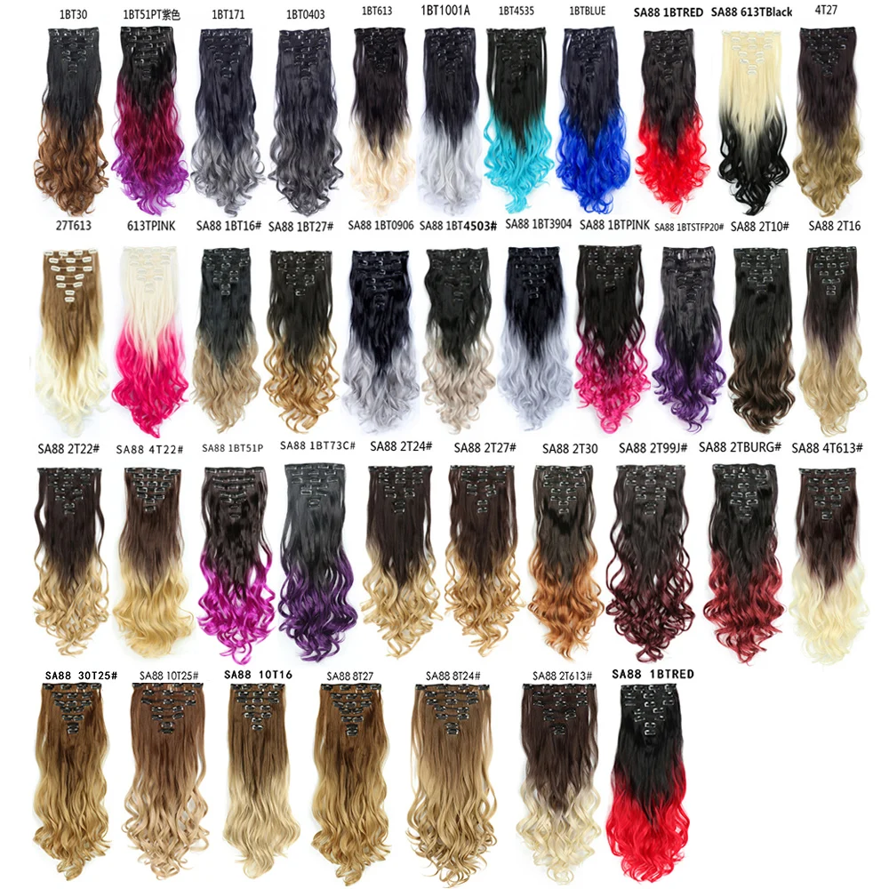 LINWAN Tóc 22Inch Ombre Tóc Xoăn Dài Tóc 16 Kẹp Cao Tempreture Tổng Hợp Bộ Tóc Giả Kẹp Trong Tóc