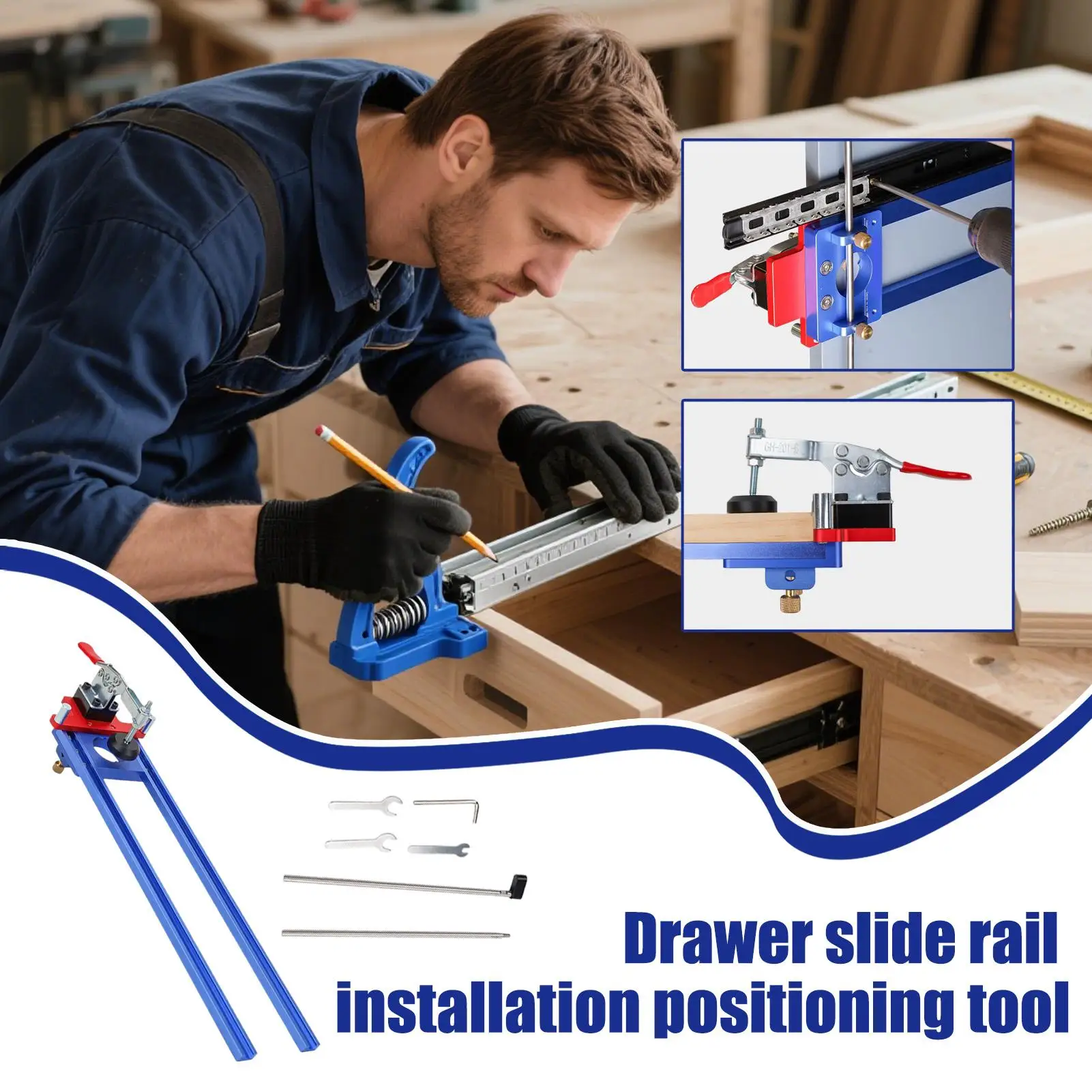 Cabinet Pull Jig Cabinet Hardware Jig Install Drawer Slides Non-Slip Guide For Professionals Carpenters Desks Table Furniture