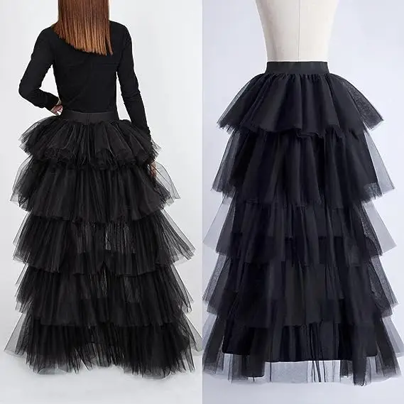 Faldas tutú largas altas y bajas para mujer, falda de fiesta de boda para ocasiones especiales de princesa esponjosa en capas de tul con cintura elástica
