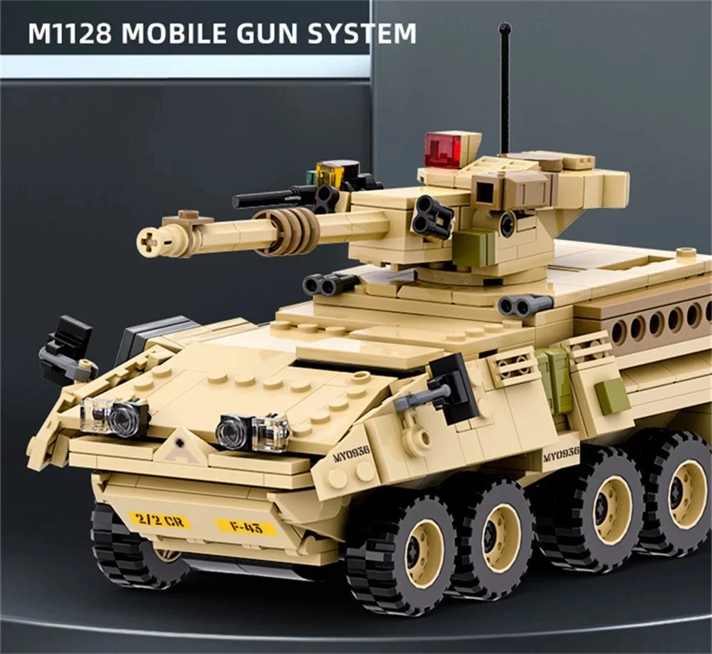 第二次世界大戦 WW2 陸軍軍事兵士 SAWT M1128 モバイルガンシステムモデル ​ 積み木 レンガ 子供のおもちゃ