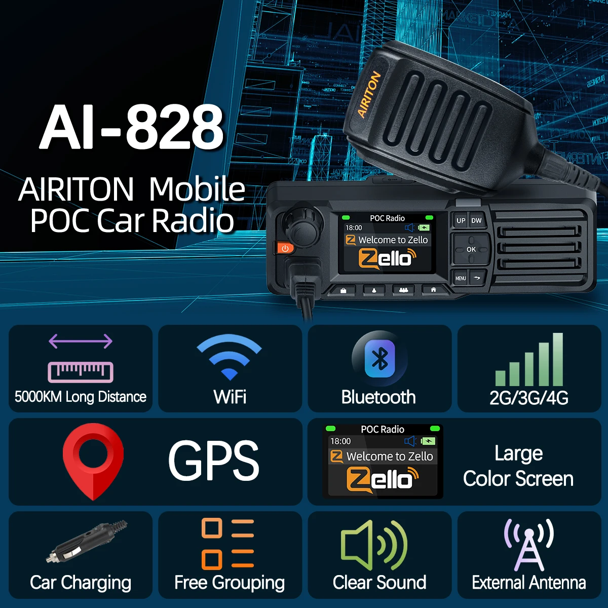 AIRITON AI-828 Mobile POC Autoradio Globales GPS Unbegrenztes Entfernungsnetzwerk Zello Walkie Talkie Bluetooth 2G 3G 4G Android WIFI