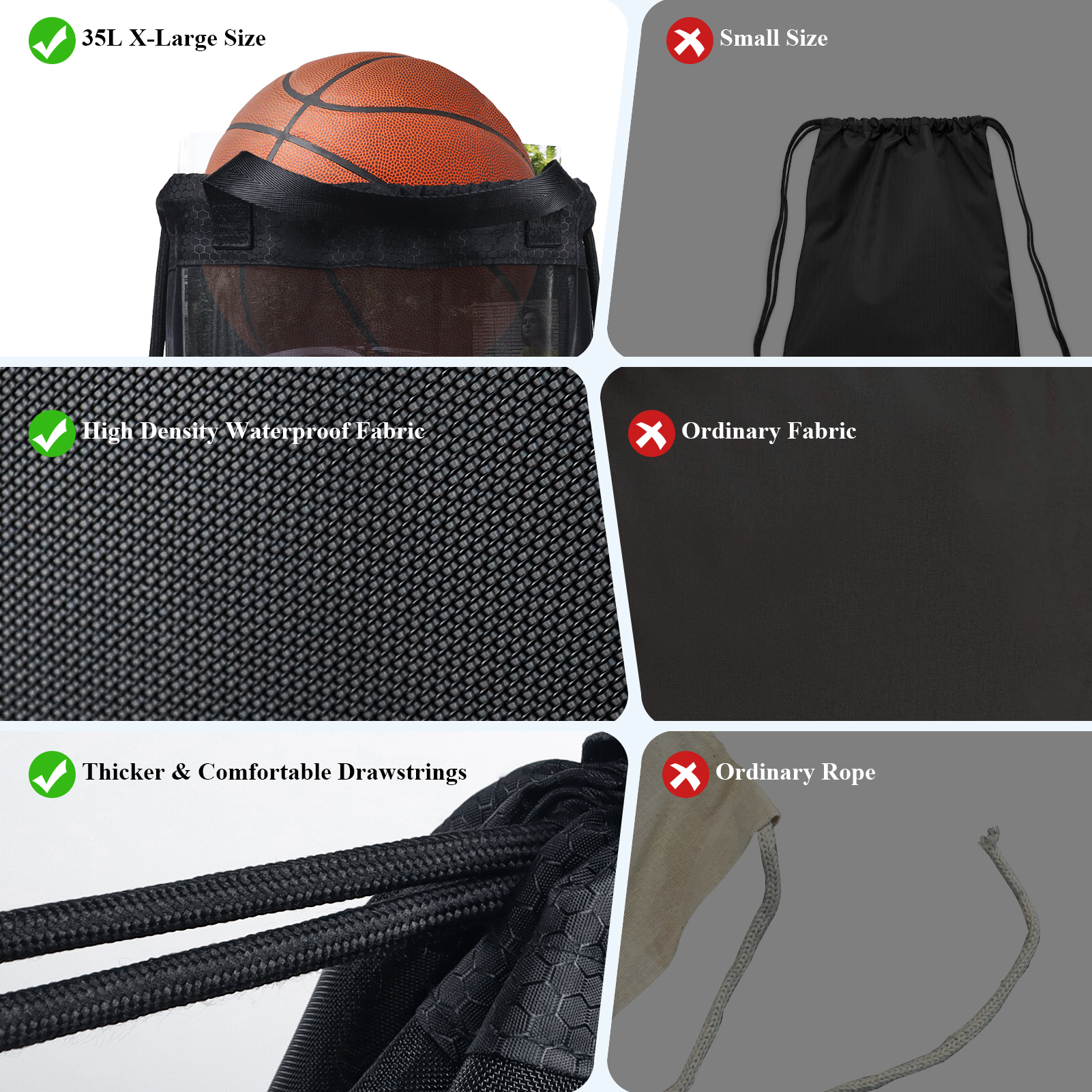 Aosbos Mesh Backpack for Men Women Casual Daypack Backpacks 35L Large Gym Drawstring Bags Semi-transparent for Travel Hiking