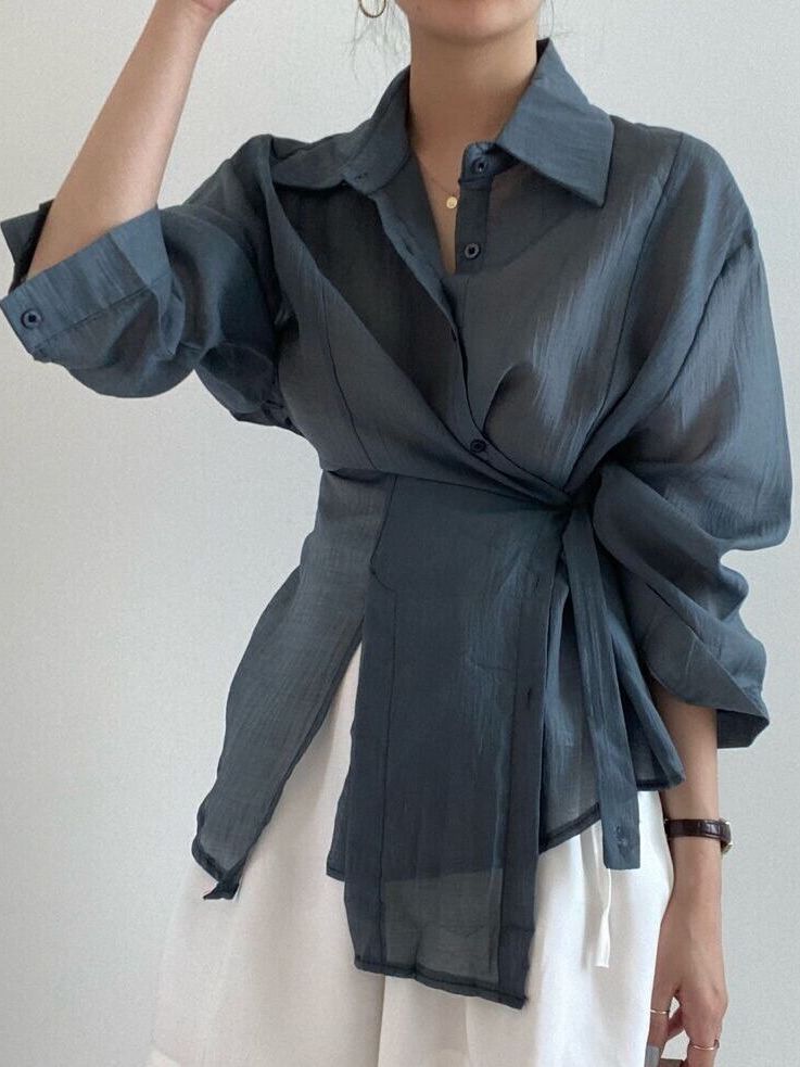 Csa Fena de Cor Pura para Emaecimento, Colete Solto com Cinto, Proteção Solar, Cardigan Aberto, Design Irregular e M...