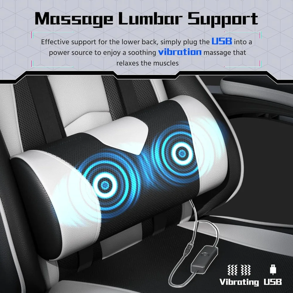 Ergonomic Gaming Chair with Swivel Seat&Headrest, Adjustable Video Game Chair with Massage Lumbar Support and Footrest Height