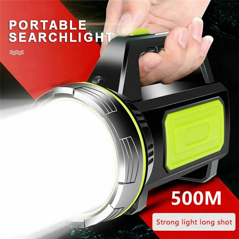 LED-Taschenlampe mit starkem Suchscheinwerfer, tragbar, wiederaufladbar, 2 Beleuchtungsmodi, Notfall, Wandern, Camping, energiesparende Taschenlampe