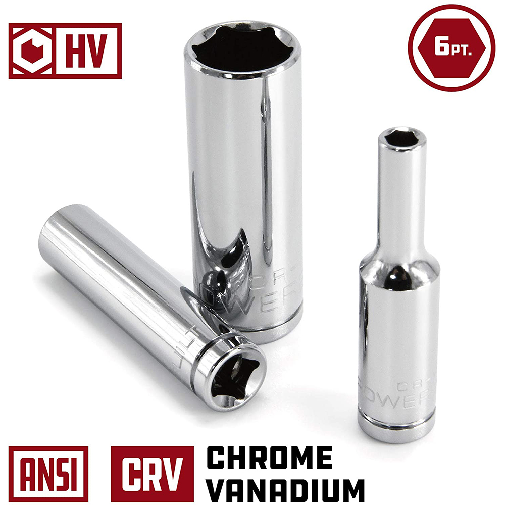 11-teiliges metrisches langes Chrom-Steckschlüsselsatz, 1/4-Zoll-Antrieb, 6-Punkt-Tiefsteckschlüssel von 4 mm bis 14 mm, professionelle Qualität