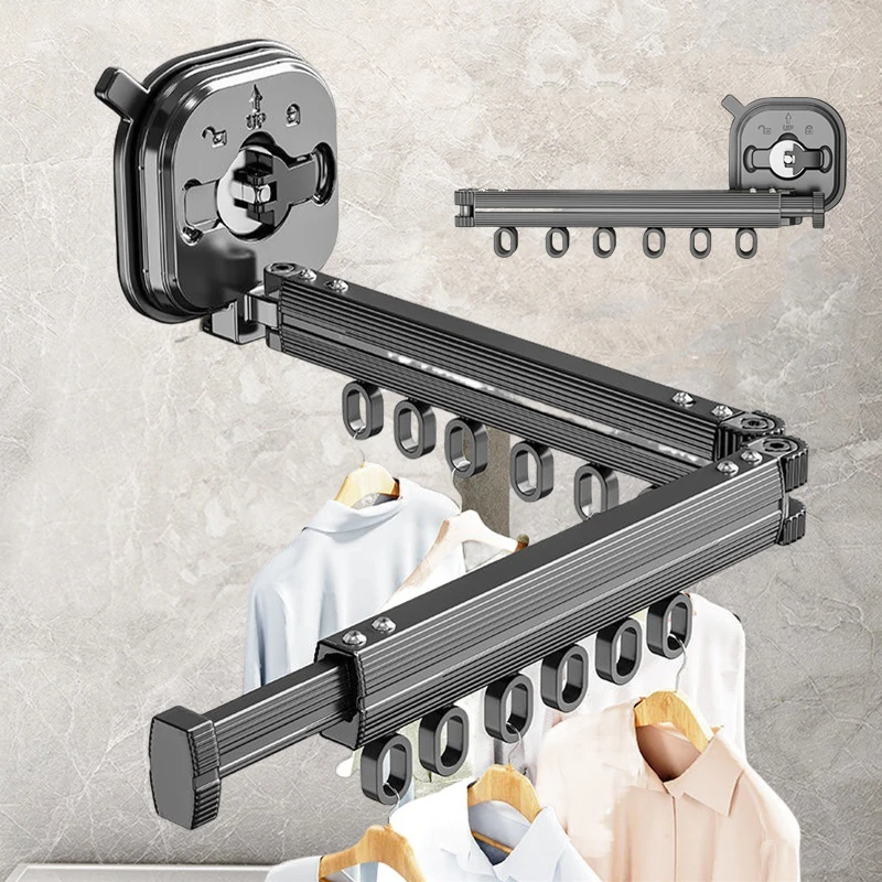 ใหม่ Wall Mount ราวตากผ้าพับได้ Heavy Duty Retractable Closet ซักรีดแขวนหมุนพับขยาย Clothesline