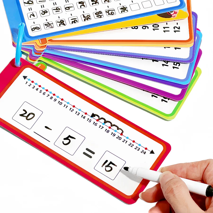 Maths Training Cards Addition Subtraction Multiplication and Division Educational Toys Student Arithmetic with Erasable Pen