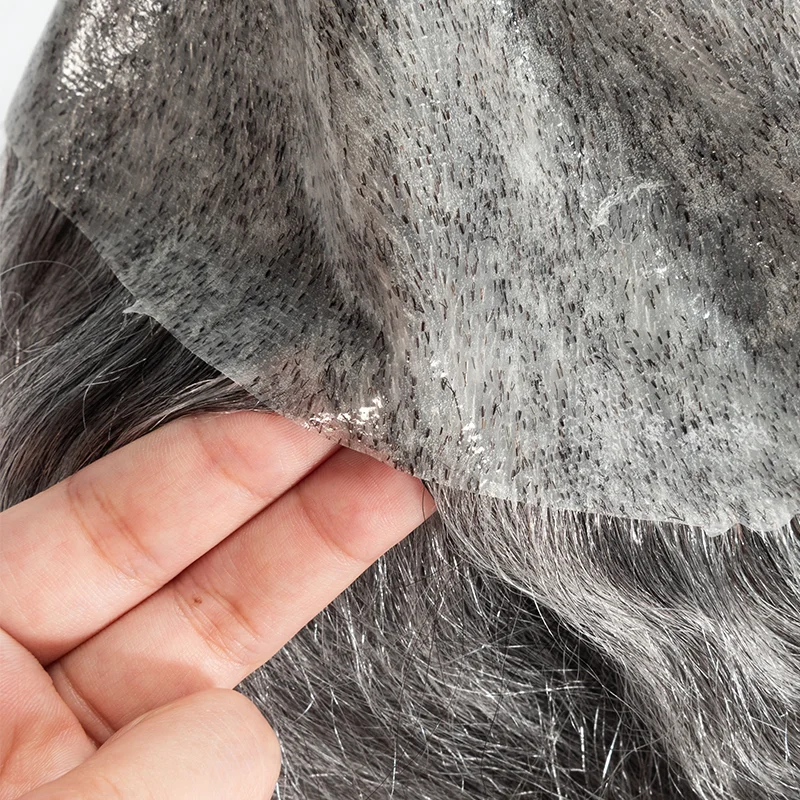 Pelucas de hombre con Base completa de PU de inyección 0,12-0,14 tupé de piel de inyección para hombres prótesis capilar de cabello 100% reemplazo de cabello humano