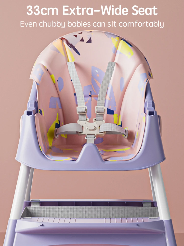 PANGDUBE Baby Seat with 4 Wheels, Bib, Bowl&spoon, Reclining Baby Eating Chair Baby High Chair for Dinner Baby Feeding Chair
