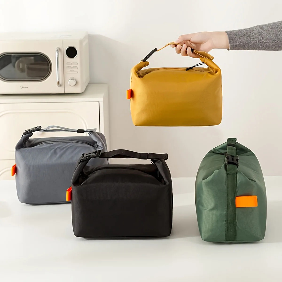 Bolsa de almuerzo con aislamiento portátil plegable de color sólido, bolsa de almuerzo con aislamiento de contacto sin alimentos de tela Oxford de papel de aluminio engrosado