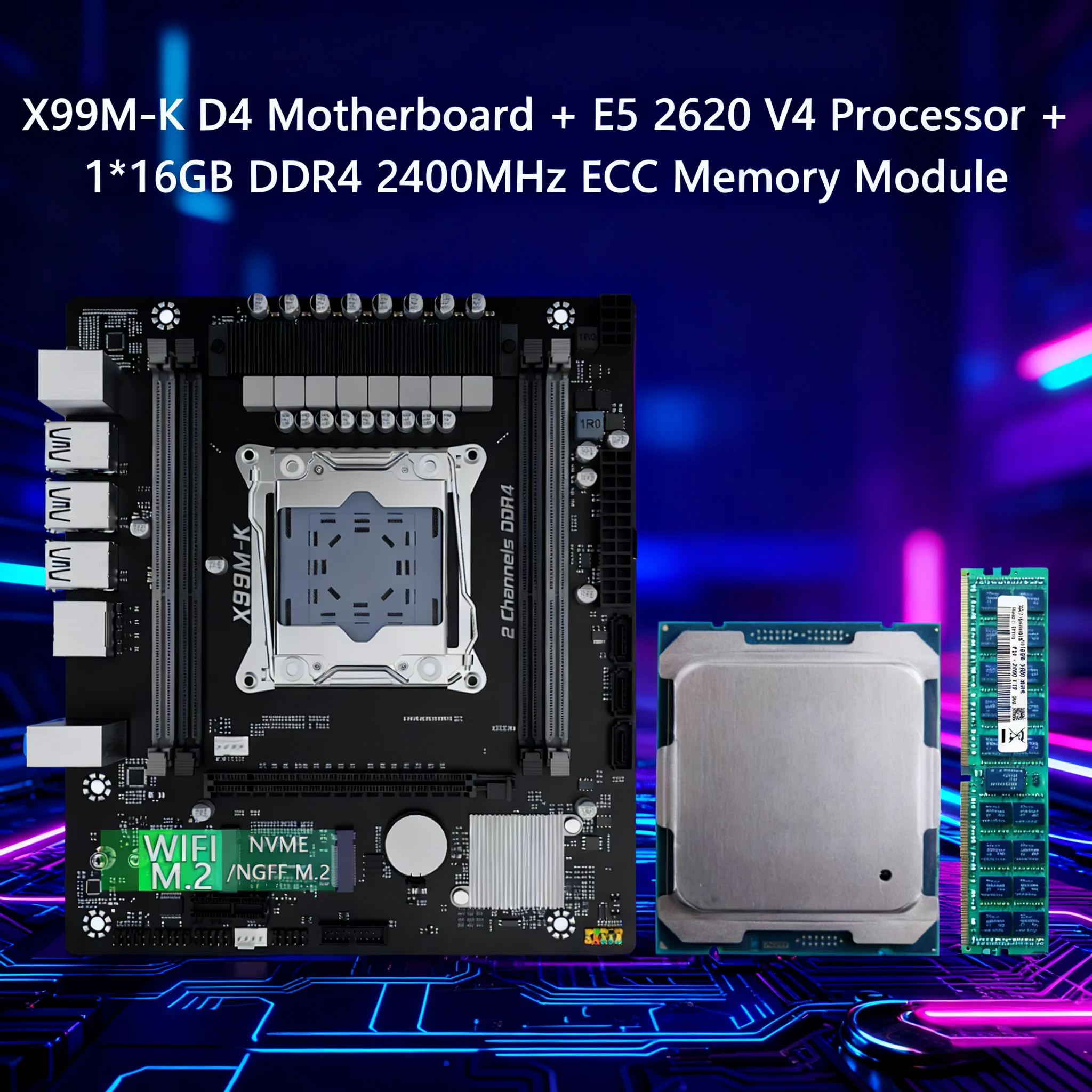 X99 8-фазный LGA2011-3 Комплект Xeon E5 2620 V4 16G=1*16G 2400 DDR4 RAM REG ECC Память NAME/NGFF SATA M.2 WIFI M.2 Игровой компьютер