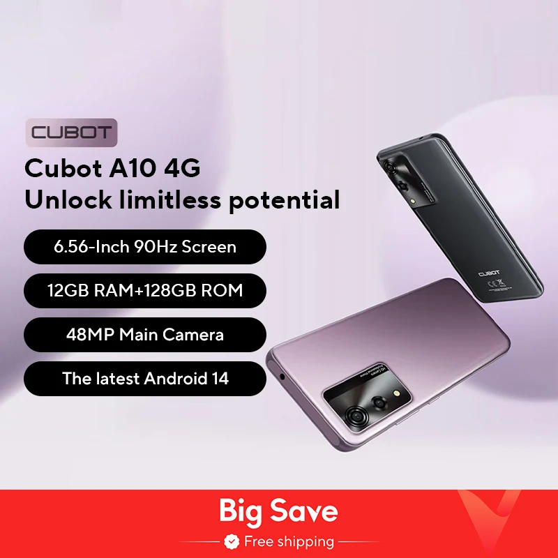 Cubot-A10 Smartphone Android, 12GB RAM, 4GB, 8GB, 128GB ROM, Octa-core, 6.56 ", Tela 90Hz, 5100mAh, 48MP, 5G WiFi 4g telefone celular