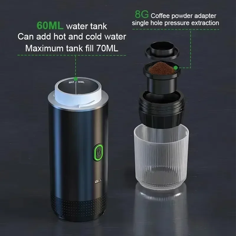 3-in-1 Portable Capsule Coffee Maker, Wireless Heating Electric Espresso Coffee Maker for Car Home, Travel Camping Coffee Maker