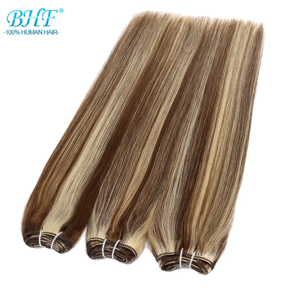 ตรงผมมนุษย์ยุโรป Remy มนุษย์ผมสานเย็บ Weft Extensions ผมธรรมชาติสีน้ําตาลสีบลอนด์ 14 "-28 นิ้ว BHF