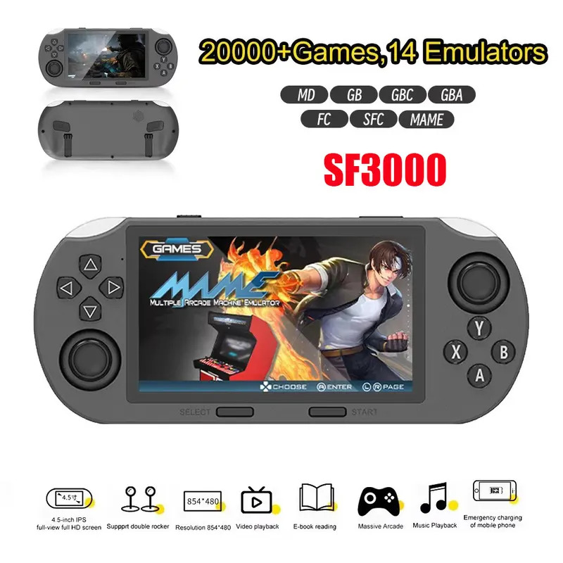 SF3000 Retro Handheld Video Game Console Linux System 4.5 Inch 854*480 IPSScreen 3000mAh Portable Pocket Video Player Games