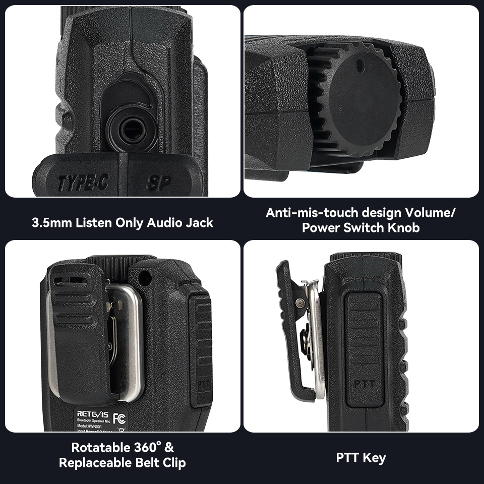 Bluetooth Retevis-HWN001トランシーバー,ワイヤレスリモートマイク,大容量,pttスピーカー,revis rb37,rb637,rb689,hd2用マイク