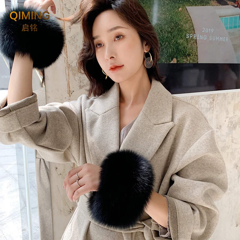 Mùa Đông Thực Cáo Lông Thú Vòng Bít Ấm Lông Cổ Tay Lông Thú Tay Lông Tơ Lông Lót Cổ Tay Cho Nữ Áo Vòng Tay Theo vòng Tay Dây Đeo Tay