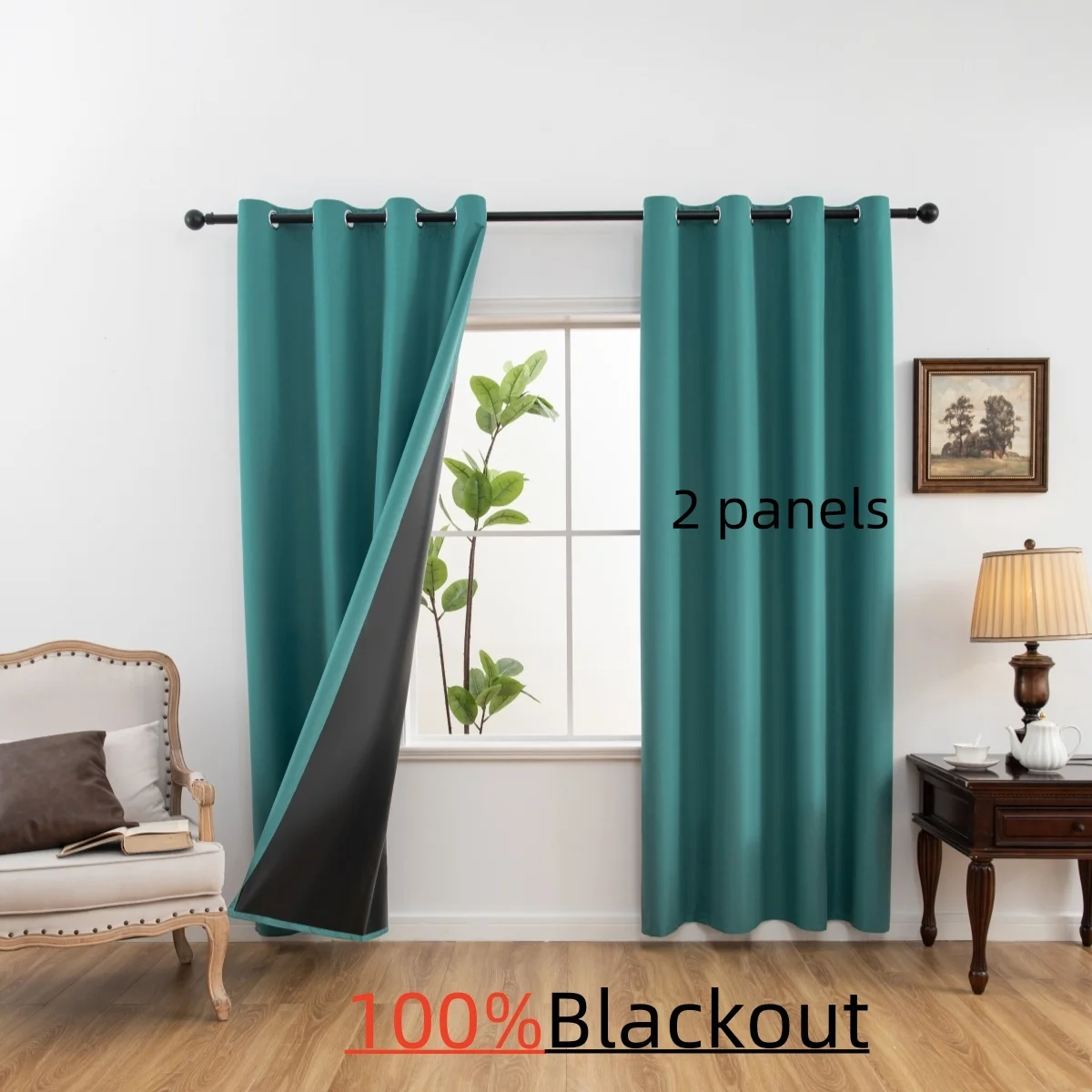Cortina opaca 100% sólida de 2 piezas - Cortinas para dormitorio y sala de estar - Protección UV, fácil deslizamiento y diseño elegante