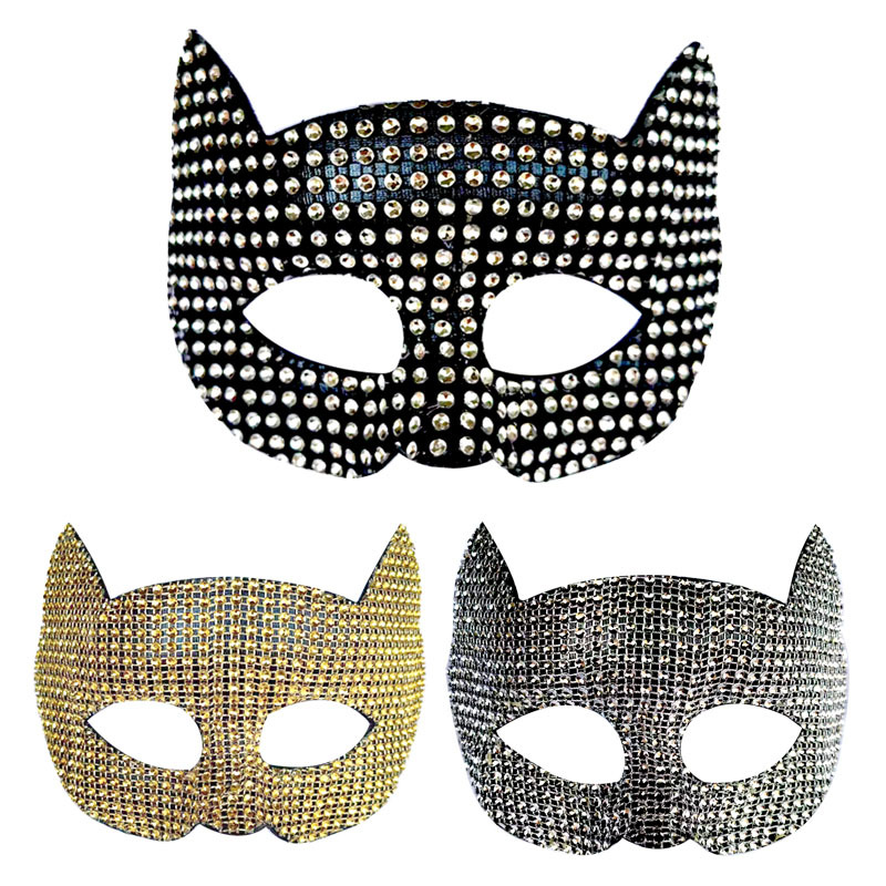 Maschere per orecchie di gatto lucide Cosplay Accessori per costumi da festa di Halloween Guanti lunghi Mezze maschere per gattini sexy Bling