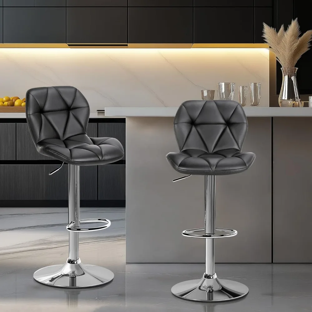 Bar Stools Set of 4, PU Leather Swivel Barstools, Modern Counter Stools with Back and Footrest, Counter Height Barstools