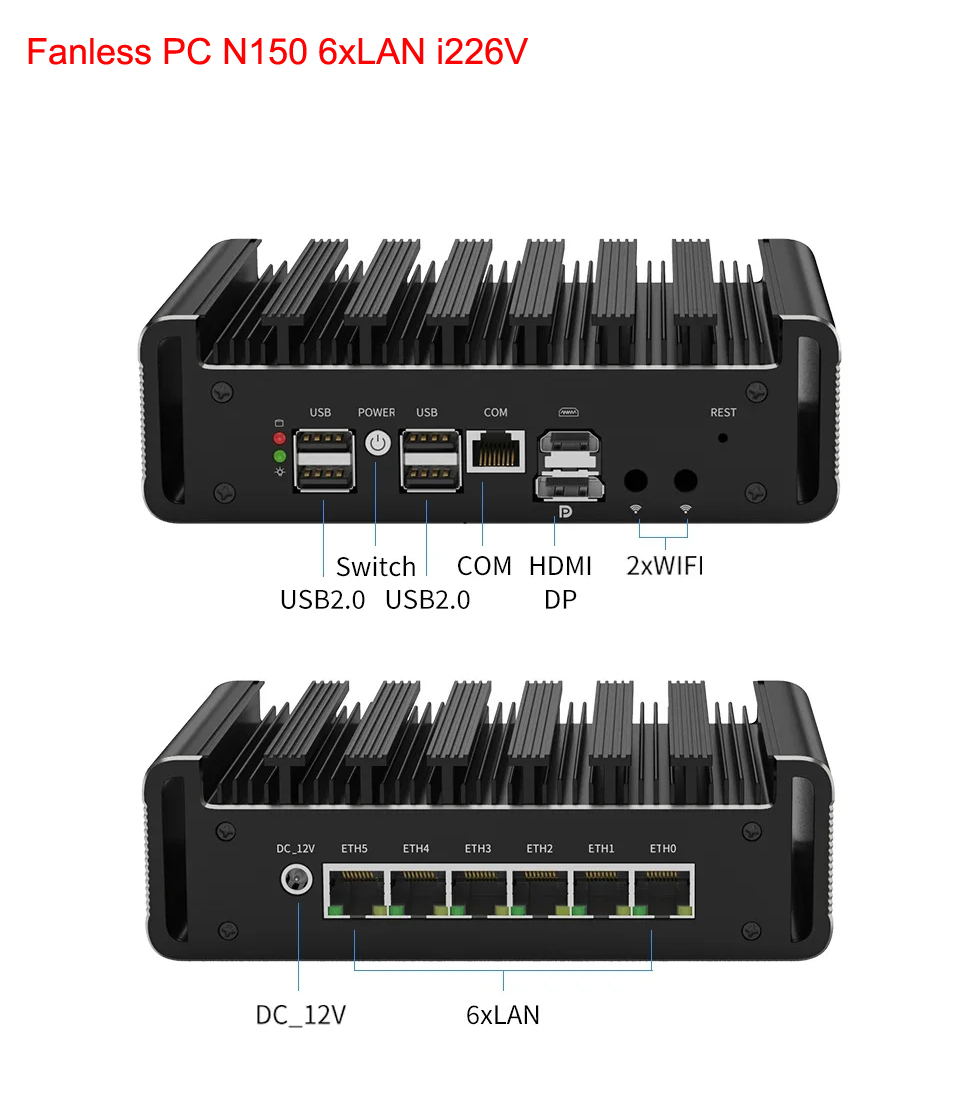 Firewall Appliance Router Intel N100 6x2.5G i226-V Mini PC DDR5 2xNVMe Industrial Computer pfSense Home Server OPNsense Proxmox