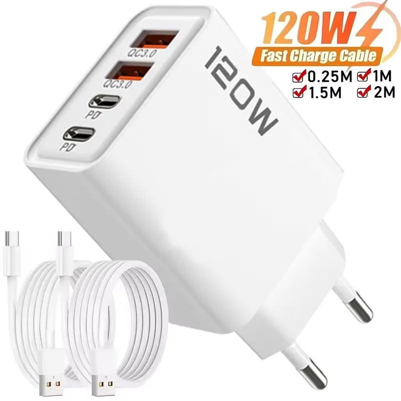 Caricatore per telefono totale 120W Caricatore rapido per ricarica rapida Adattatore da parete PD USB tipo C per iPhone 16 15 Xiaomi 14 Huawei Redmi Oneplus