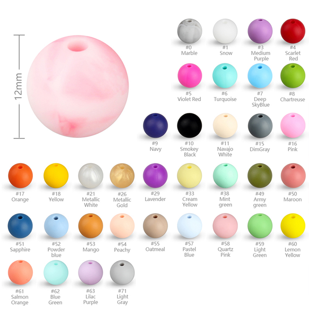 Bộ 50 12Mm Bé Viền Silicone Không Chứa BPA Bé Hạt Tròn Miếng Dán Mọc Răng Ngọc Trai Bóng Cấp Thực Phẩm Cho Vòng Cổ núm Vú Giả Dây Chuyền Đồ Chơi