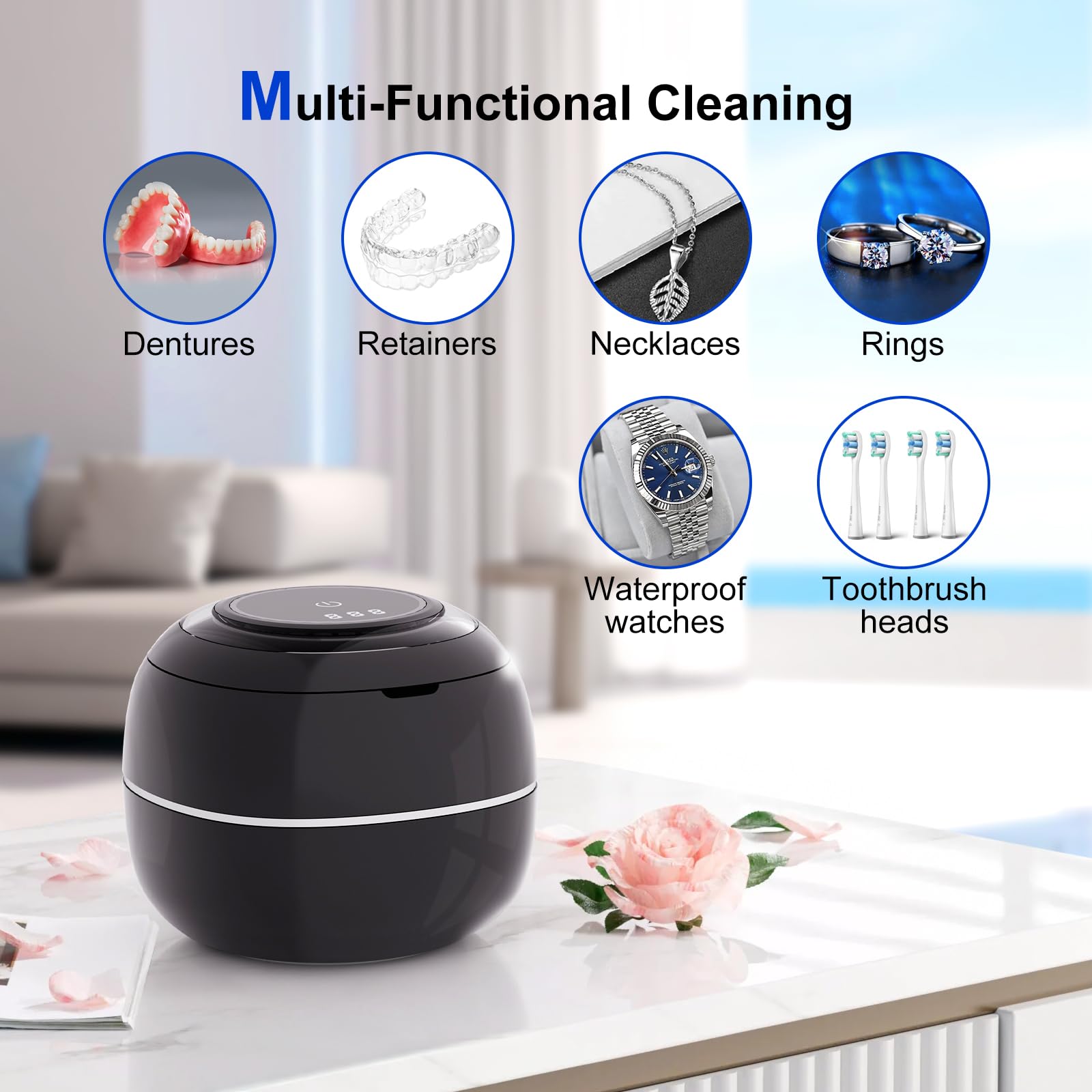 HOMEFISH Cleaner For Retainers Dentures Jewelry Cleaning Machine Mini Portable UV Ultrasonic False Teeth Retainer Cleaner