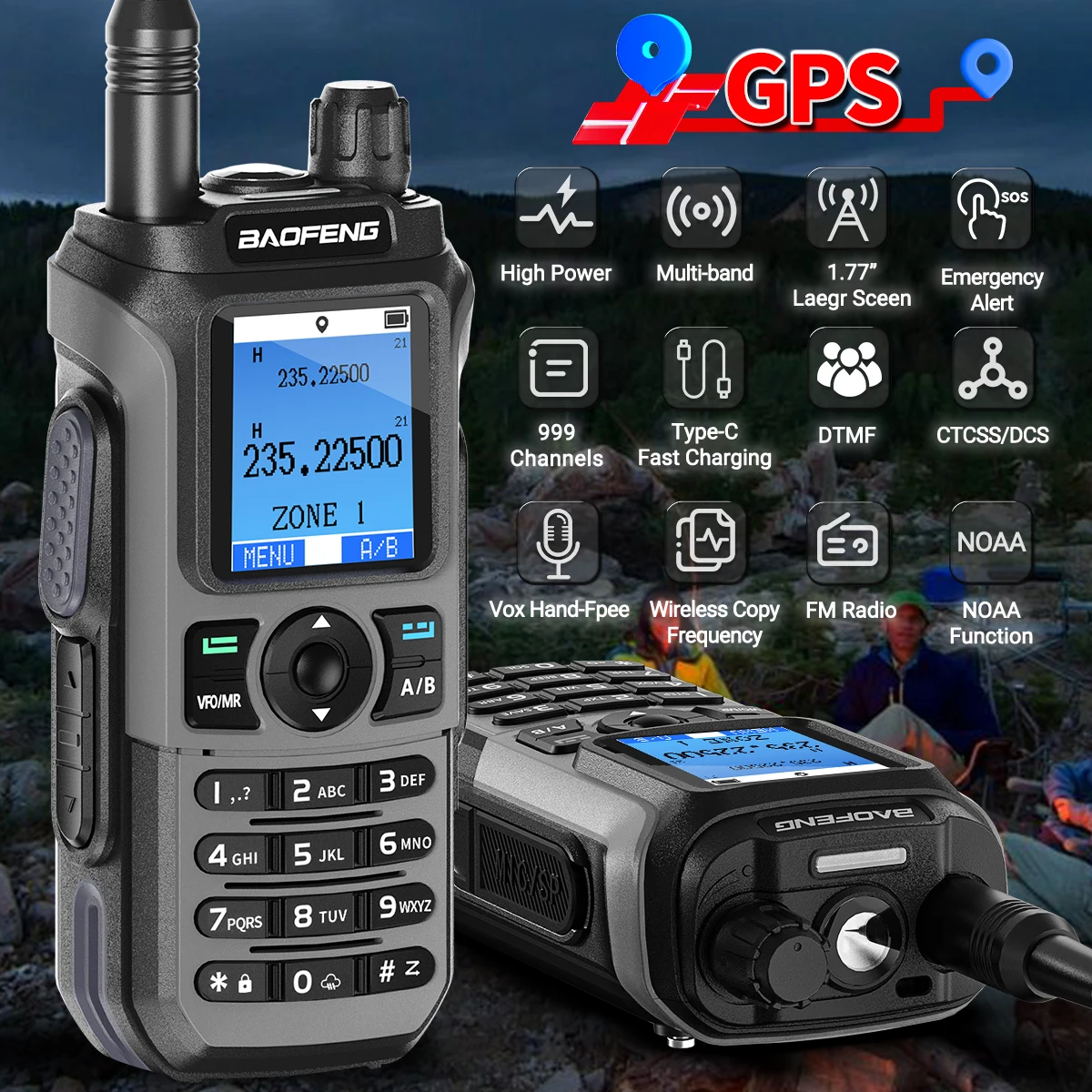 Baofeng UV-21 GPS Walkie Talkie Long Range Mutli-Band Wireless Copy Frequency Typ-C Ladegerät Upgrade UV-17 PRO GPS für Wandern