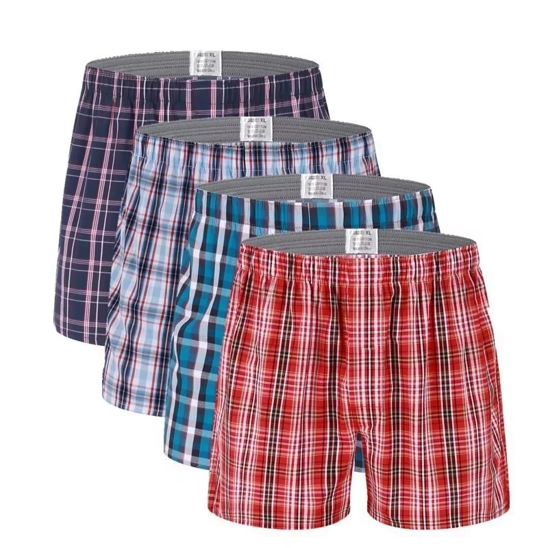 Fardly calças masculinas clássicas de algodão xadrez aleatórias soltas boxer shorts pele amigável confortável respirável roupa interior senhores