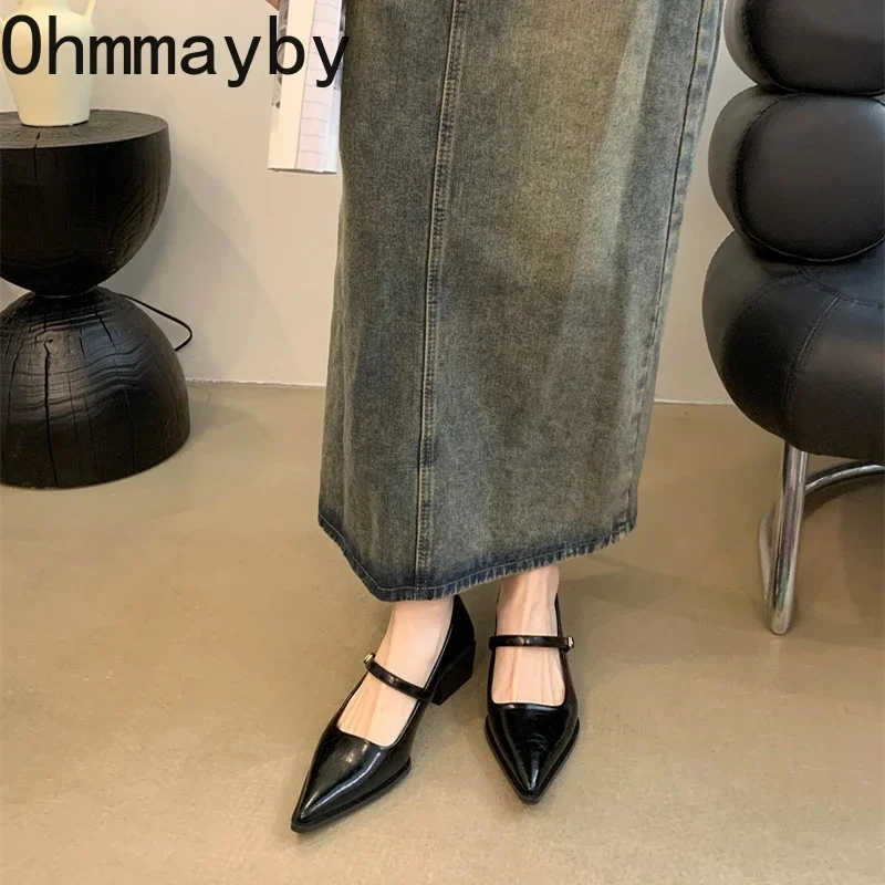 Retro-Stil, dicker Absatz, Damen-Mary-Jane-Schuhe, modisch, flach, spitze Zehen, Damen, Komfort, Büro, Pumps, Schuhe