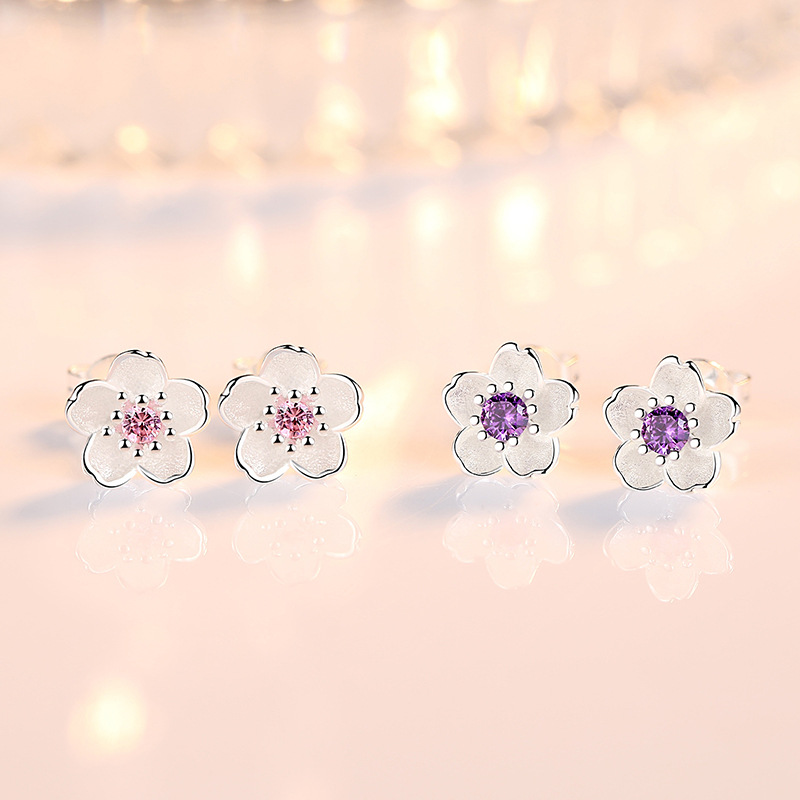 Pendientes de tuerca de flor nueva joyería de cristal de Plata de Ley 925 auténtica para mujer XY0202