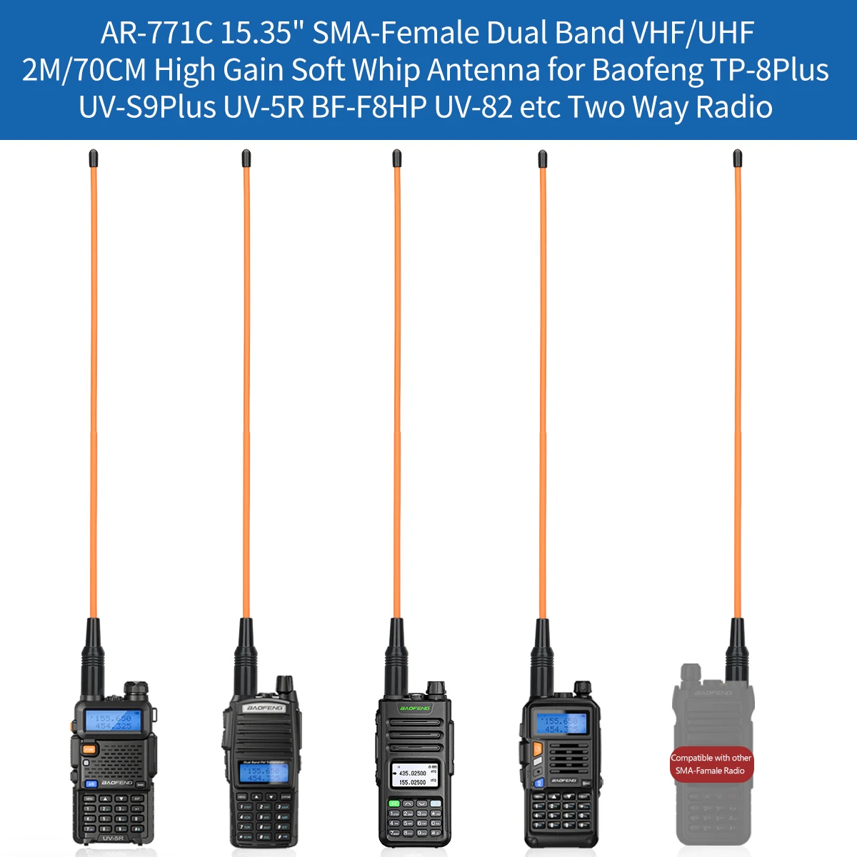 ABBREE トランシーバーアンテナ SMA メスオス VHF UHF バンドトライバンド GMRS BaoFeng UV-5R BF-888S Quansheng UV-K5 K6 アマチュア無線用