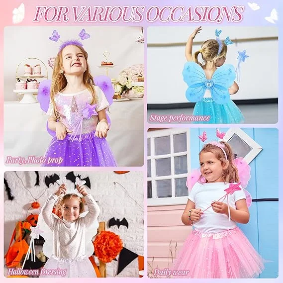 発光妖精の羽 2-8 歳のダンス衣装誕生日ダンス衣装カラフルなプリンセス蝶の衣装光る妖精エルフ