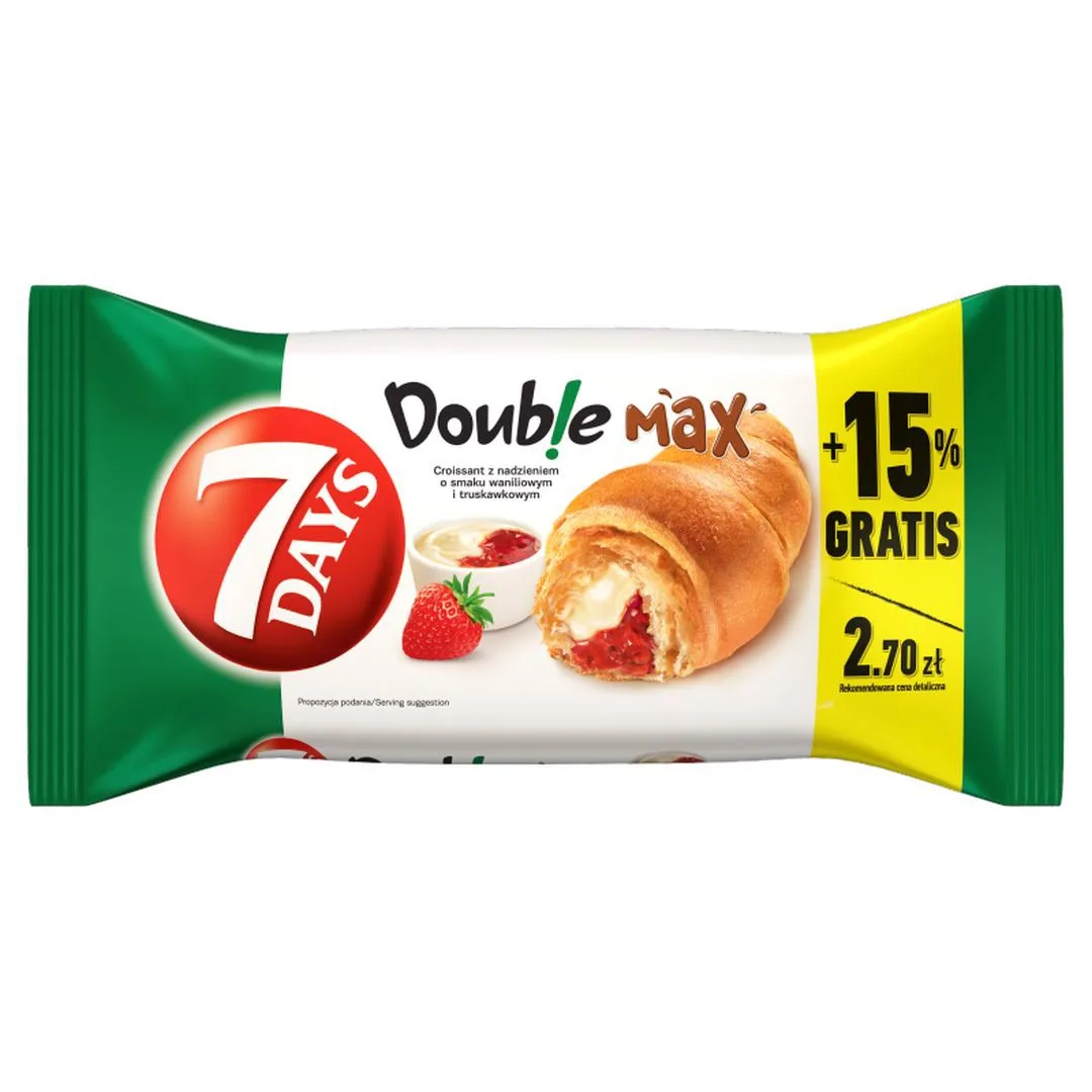 7 Days Doub!e Max Croissant z nadzieniem o smaku waniliowym i truskawkowym 110 g
