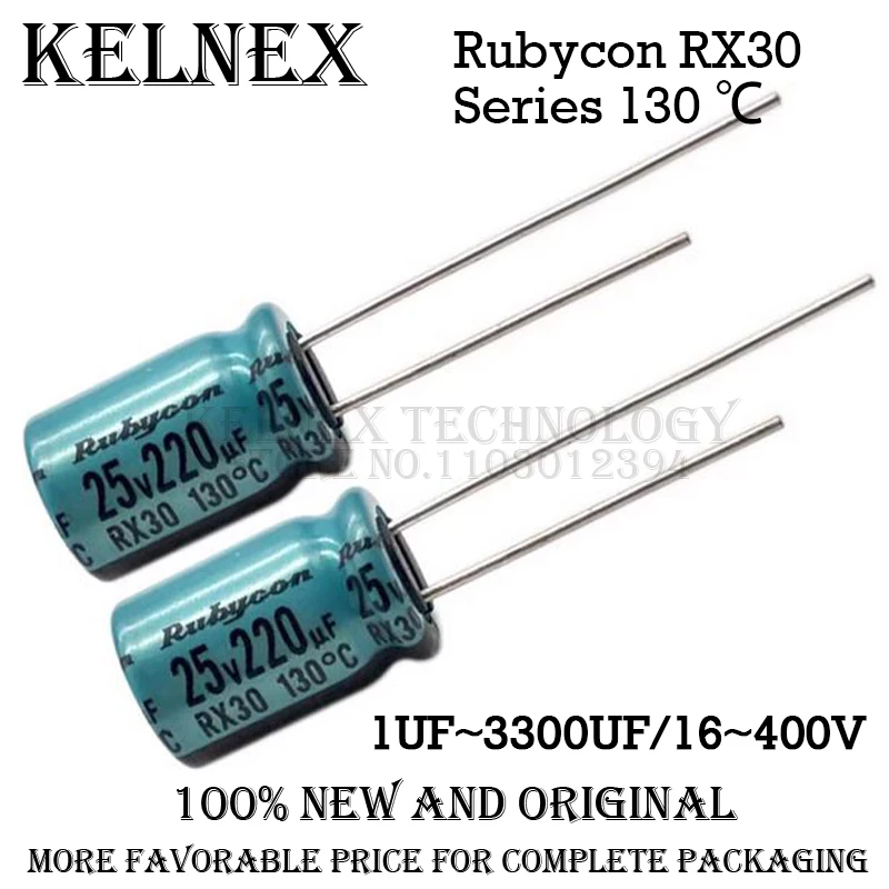 10 шт./лот Rubycon RX30 серии 130 ℃   Электролитический конденсатор DEC градусов 16 В 25 В 35 В 50 В 63 В 100 В 400 В 10 мкФ 47 мкФ 220 мкФ 330 мкФ 470 мкФ