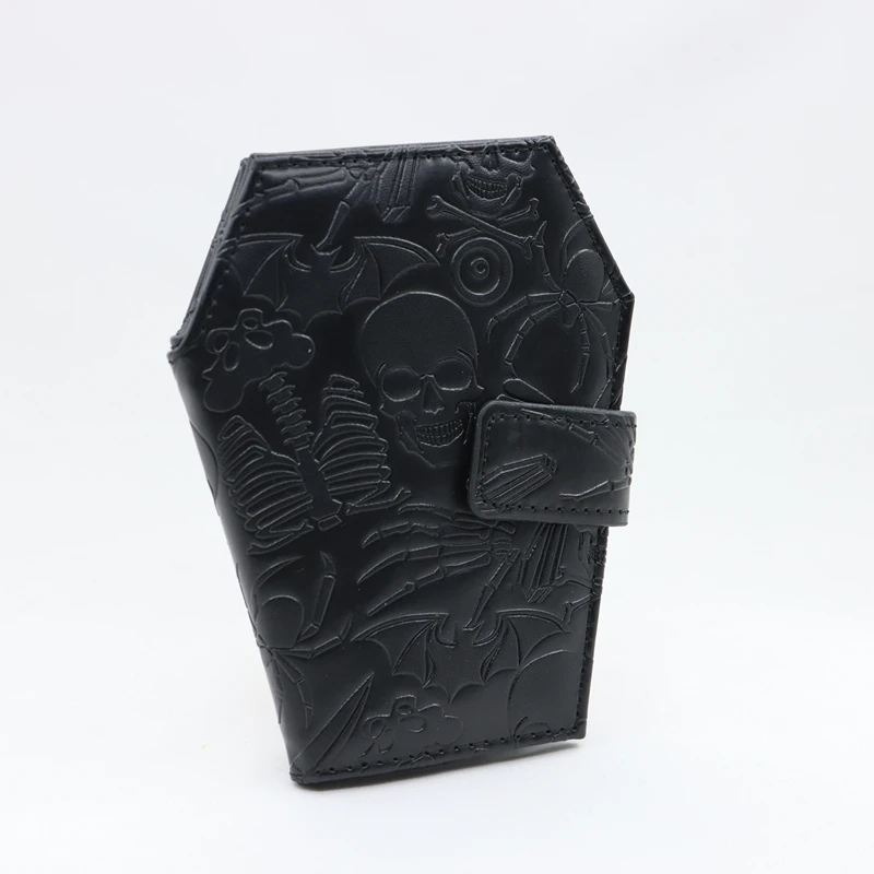Dark Spooky Goth Vintage Embossed Skull Coffin Wallet Halloween Pattern Clutch PU Wallet
