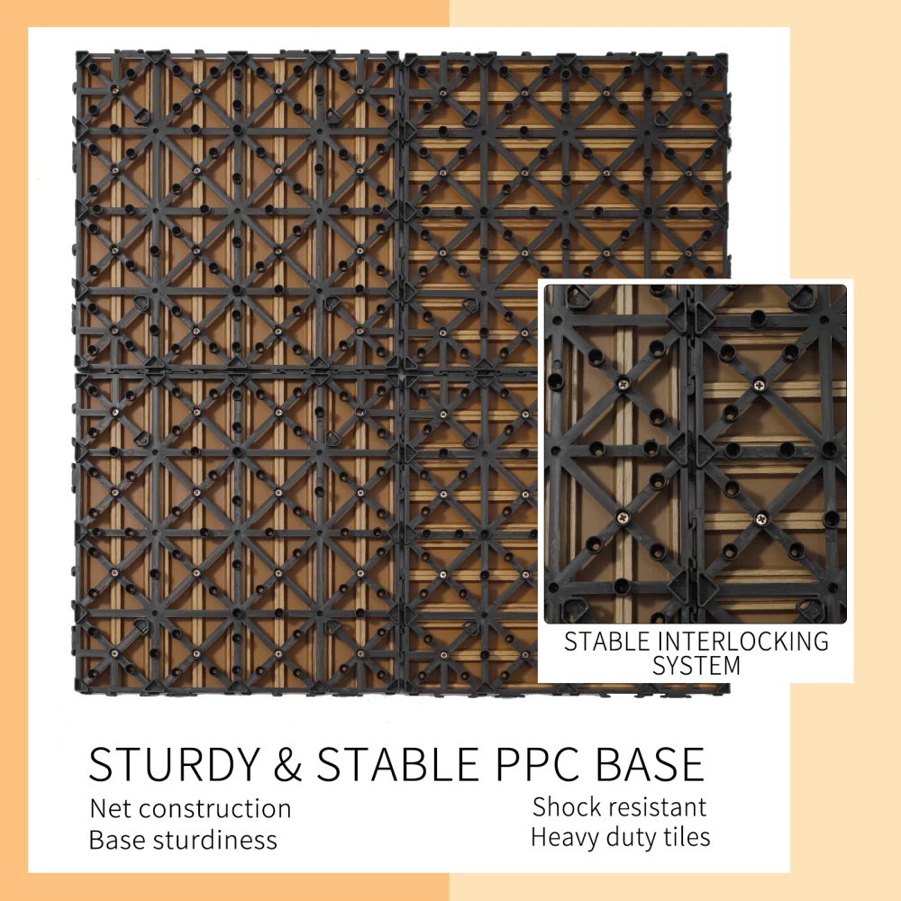 Wood Plastic Composite Deck Tiles Set of 20, Sustainable FSC Composite Decking Resist Rust, Water, Weather,  Ideal for Patios