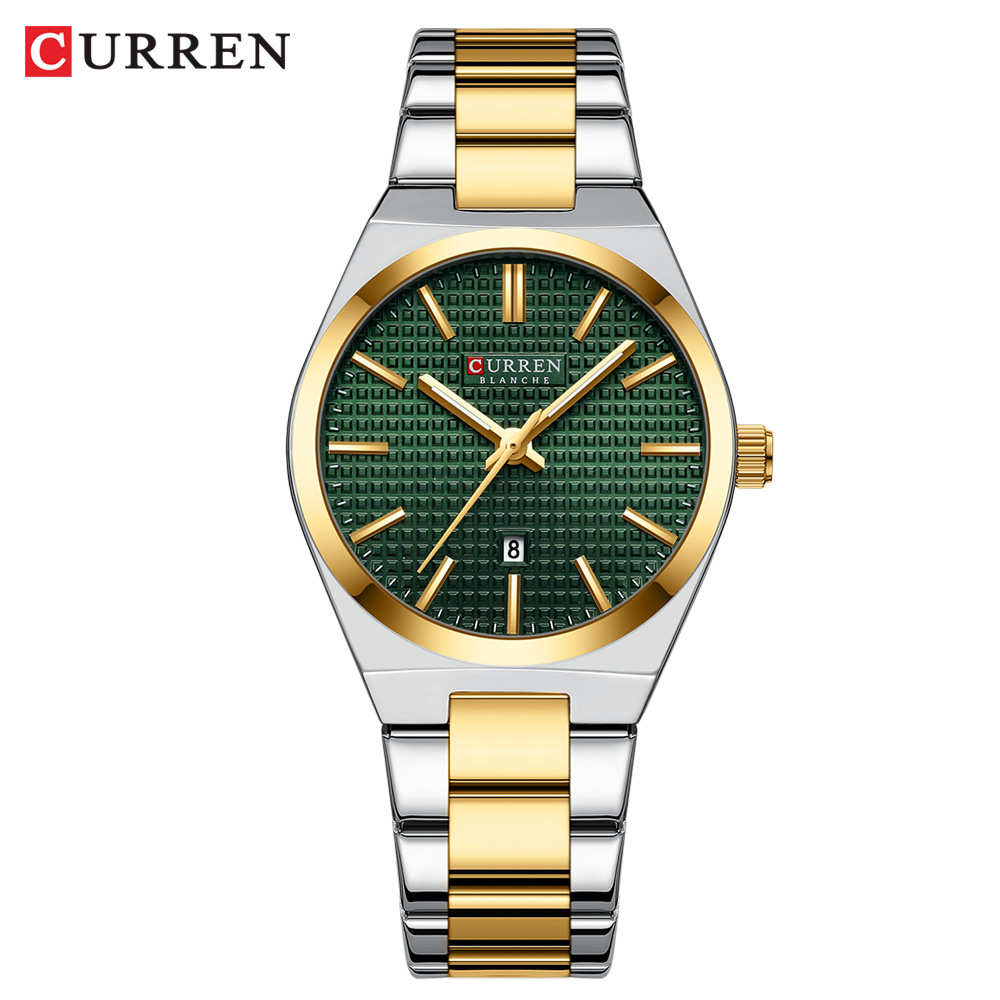CURREN 8439 Pareja Reloj de Cuarzo Oro Plateado Ocio Simple Negocios Correa de Acero Inoxidable Reloj de Pulsera para Mujer