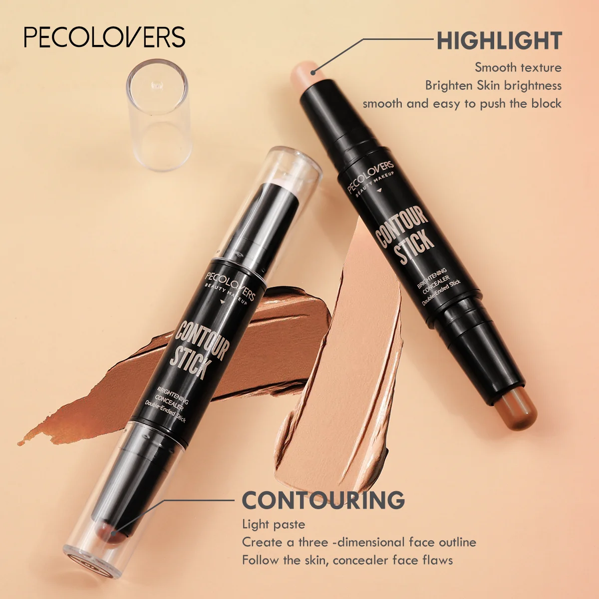 Contouring Stick พร้อมปากกาเน้นข้อความคอนซีลเลอร์สองหัวสําหรับสะพานจมูกสามมิติ Shadow V Face High Nose Bridge