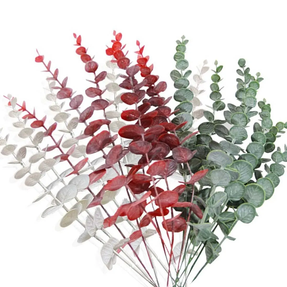 10pcs 인공 식물 유칼립투스 잎 홈 꽃 꽃다발 센터 피스 꽃 꽃다발 센터 피스에 대한 녹색 잎