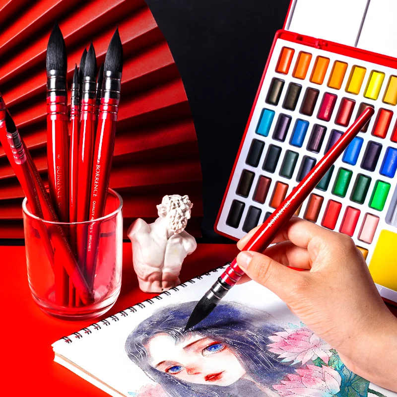ผมกระรอกรอบหัวชี้ Mop แปรงสีน้ําแปรง Gouache แปรงปากกา Art Hook Line ปากกาสําหรับโรงเรียนอุปกรณ์ศิลปะ