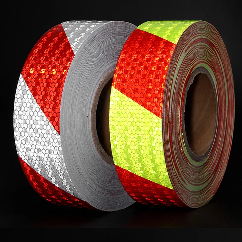 1-rol glanzende reflecterende veiligheidswaarschuwingstape, zelfklevende keperstof bedrukte reflecterende tape voor auto
