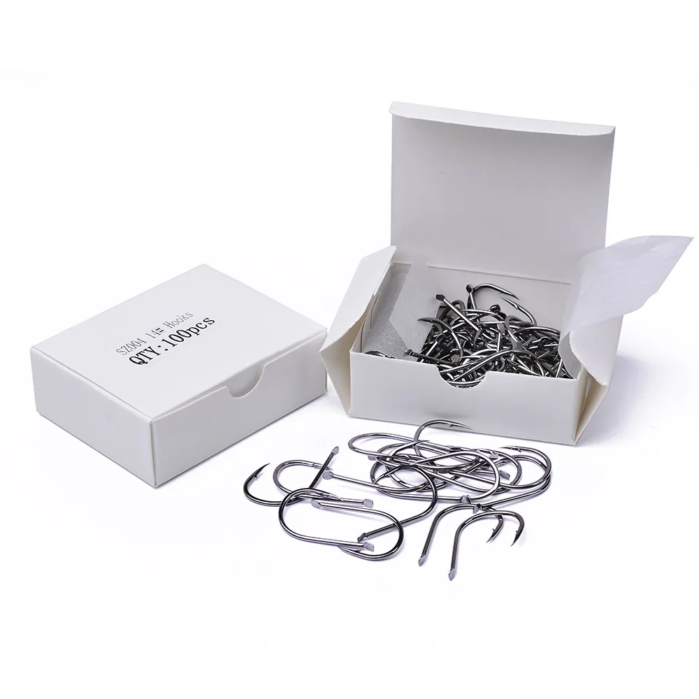 단일 낚시 후크 100pcs 바다 태클 플랫 Fishhooks 잉어 Brabed 물고기 후크 미끼 보조 후크 낚시 액세서리 3 # -15 #